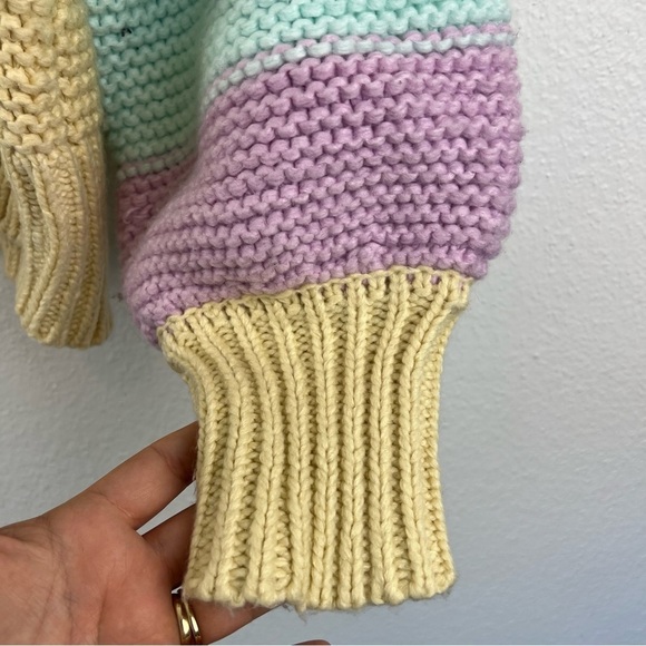 FOR LOVE & LEMONS Kerry Cropped Chunky Cardigan, Yellow, Pink, Aqua, Size Medium - Picture 6 of 9